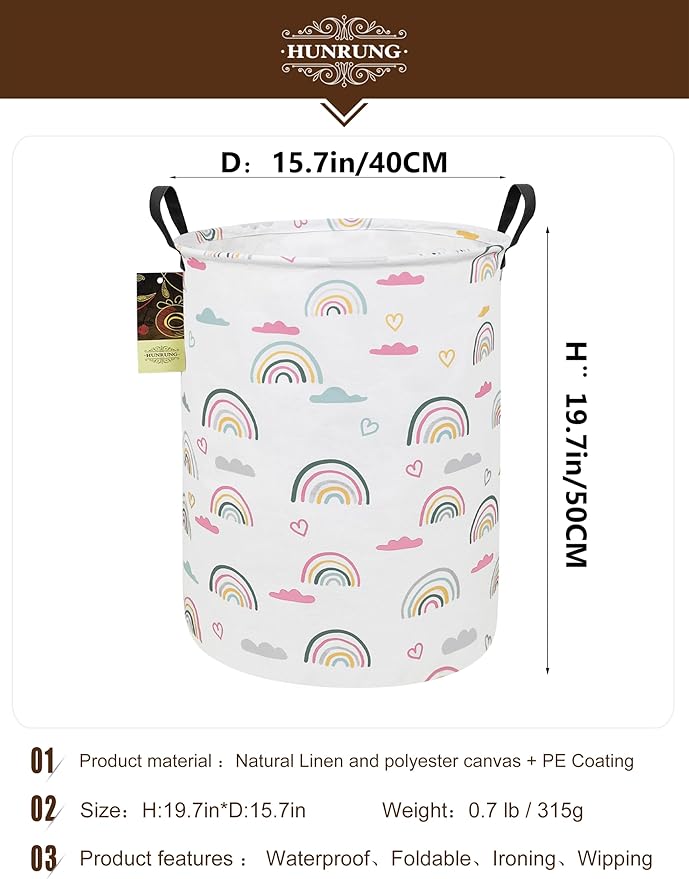 HUNRUNG Laundry Hamper, Large Canvas Fabric Lightweight Storage Basket Toy