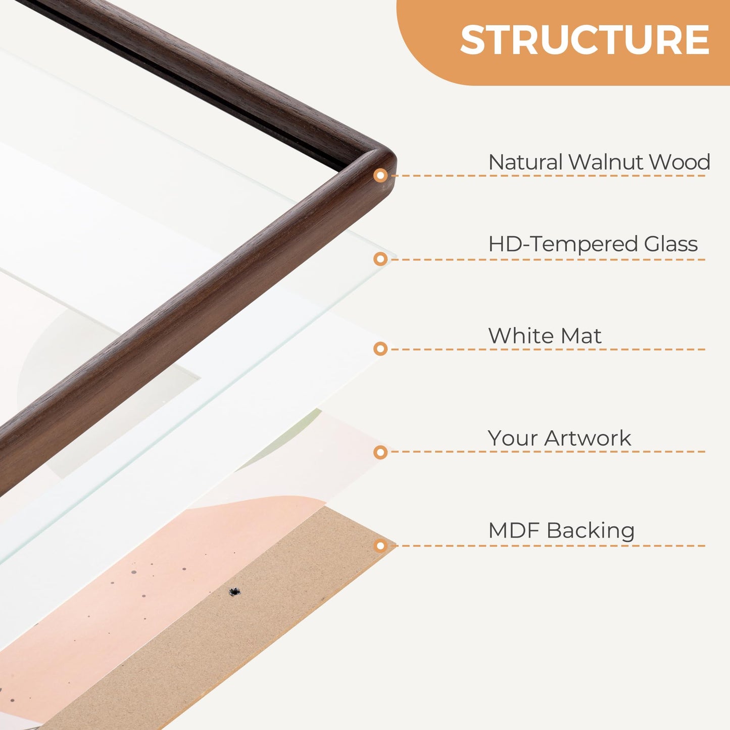 8.5x11 Walnut Picture Frame with Tempered Glass, Solid Walnut Wood Photo Frame with Mat for 6x8, 8.5 by 11 Picture Frame for Diploma, Natural Wooden Picture Frame for Home Decor Wall Mount or Table