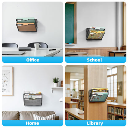 Marbrasse Wall File Holder 2-Tier Hanging Wall File Organizer, Mesh Mail Holder for Papers, Wall Mount File Clipboard & Magazine Organizer Great for Office Home - 2P