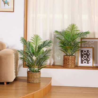 LOMANTO Fake Majesty Palm Plant 3Ft Artificial Tree for Home Decor Indoor Small Faux Trees in Pot Fake Tropical Plants for Housewarming 2Pack