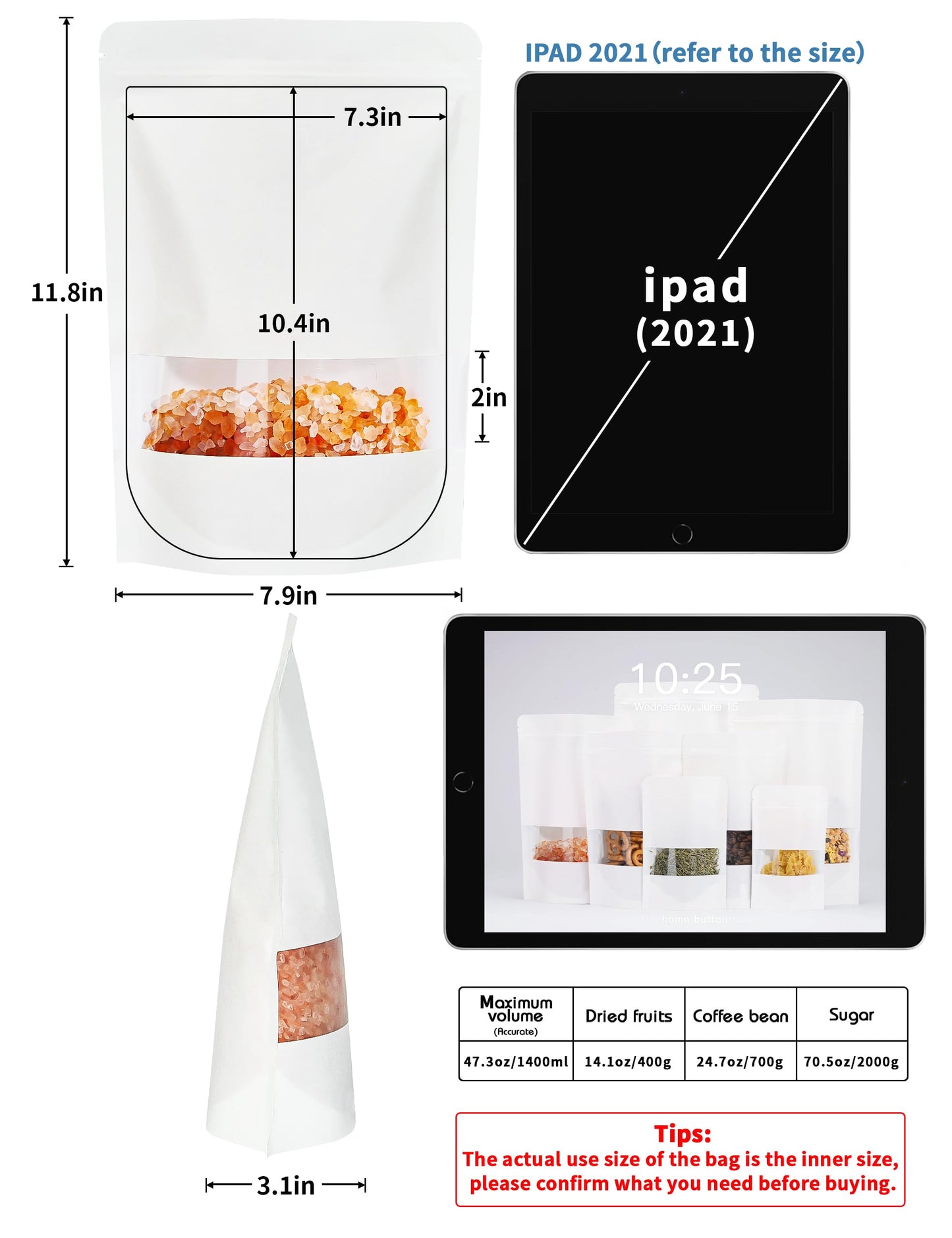 FireKylin 100 Pcs Brown Paper Bags with Window, 7.9" x 11.8" Stand Up Pouches Bags, Zipper Food Storage Bags for Packaging Products, Reusable, Sealable