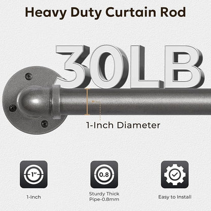 Zeerobee Curtain Rods for Windows 120 to 240, 1 Inch Industrial Wrap Around Grey Curtain Rod, Indoor/Outdoor Room Divider Adjustable Drapery Pole, 120"-240"