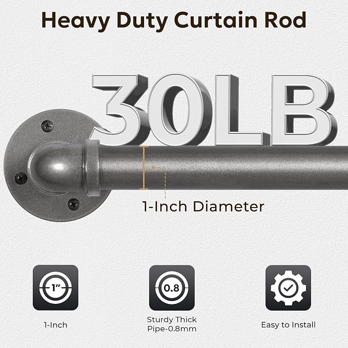 Zeerobee Curtain Rods for Windows 144 to 168, 1 Inch Industrial Wrap Around Grey Curtain Rod, Indoor/Outdoor Room Divider Adjustable Drapery Pole, 144"-168"