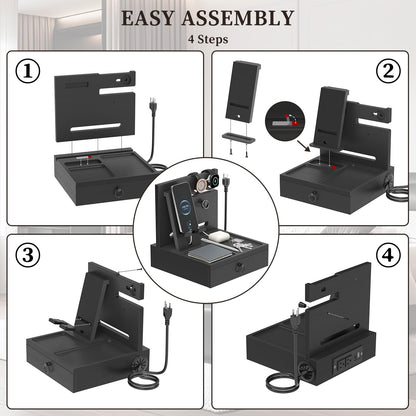 upcessory Nightstand Organizer, Wood Bedside Organizer Docking Station with USB Ports and Outlets, Gifts for Men, Nightstand Drawer Organizer for Cellphone, Watch, Sunglasses & Accessorie