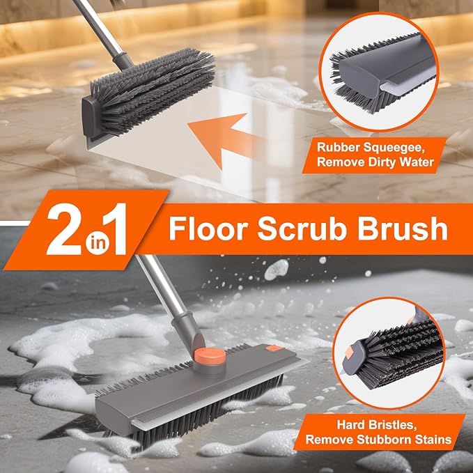 Floor Scrub Brush with Long Handle, BITOPE 3 in 1 Stiff Bristles Deck Brush