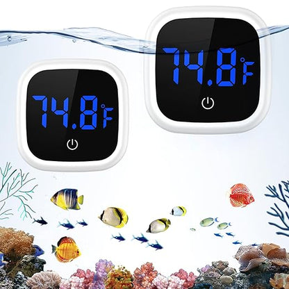Upgraded Aquarium Thermometer, 2 Pack Digital Fish Tank Thermometer, Large LED HD Display ±0.1°F, Fahrenheit Tank Temperature Measurement for Fish, Axolotl, Turtle