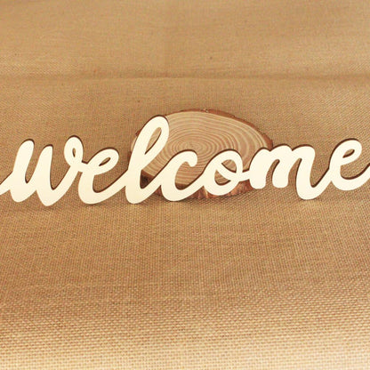 Amosfun 10pcs Welcome Wood Cutout Letters for Sign Wooden Unfinished Welcome Door Signs Decorative Wood Hanging with 10pcs Lanyard for Front Door Rustic Home Gallery Wall Decor