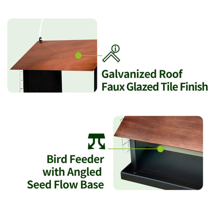 Solution4Patio Bird Feeders for Outdoors Hanging, All Metal, Double Suet Cake and Large Capacity, Hopper Tray & Weatherproof for Finch, Cardinal & Chickadee (Brown)