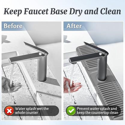 PoYang 24 inch Faucet Mat for Kitchen Sink Splash Guard, 7° Slope Silicone Sink