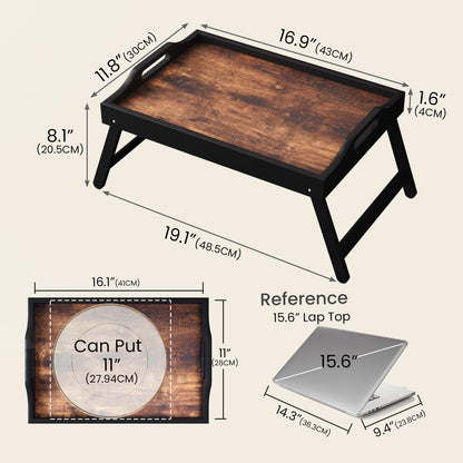 Fibogollo Wooden Bed Tray Table with Folding Legs and Handle,Breakfast Trays,Serving Tray for Food and Snack,Laptop Laptop Desk for Working