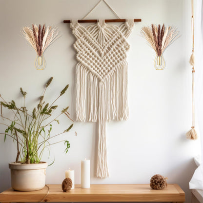 Otoolling Boho Wall Decor Set of 2 – Metal Hanging Wall Art with Faux Pampas or Eucalyptus,Minimalist Bohemian Accent for Living Room, Bedroom, Entryway(Gold,Pampas)
