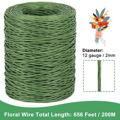 Tenn Well Floral Wire, 656 Feet 2mm Paper Covered Bind Wire for Floral Bouquets, Crowns, Wreath Making, Christmas Ornaments, Garlands, Wedding Decorating, Crafts (Green)