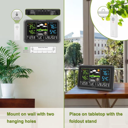 DreamSky Weather Station Indoor Outdoor Thermometer Wireless with Digital Atomic Clock for Home, Large Display with Dimmer, USB Port, Inside Outside Temperature Humidity Monitor (Plug-in)