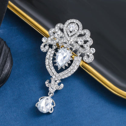 MEEDOZ 2 Pieces Crystal Rhinestone Marquise Pear-Shaped Teardrop Flower Brooch Pin Set for Women DIY Bridal Wedding Bouquet Kit (Silver-02)