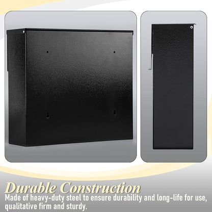 xydled Mailbox Wall Mount Mailboxes for Outside, Large Capacity Steel Hanging Metal Mailbox, Modern Post Box, Black,14.6''x12.2''x4.1''