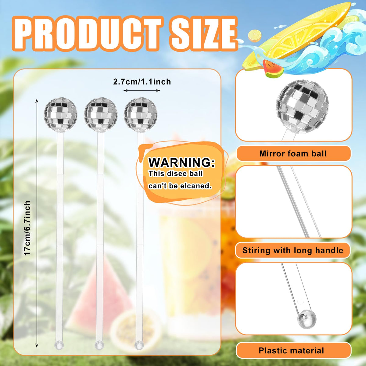 80 Pcs Disco Ball Cocktail Stirrers Plastic Round Top Swizzle Sticks Cake Pops Mirror Ball Coffee Beverage Stirrers for Home Bar Coffee Shop Use