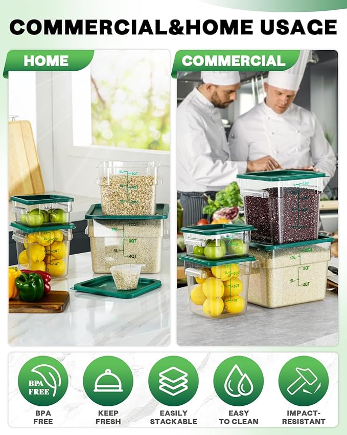 2QT NSF Food Storage Containers: 6 PCS Commercial Clear Square Food Storage
