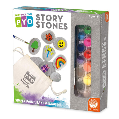 MindWare Paint Your Own Story Stones, Creative Storytelling Art Kit with 16 Paintable Stones, Paints and Brushes, Imaginative Language Play for Kids Ages 8 and Up, Creative Gifts for Kids