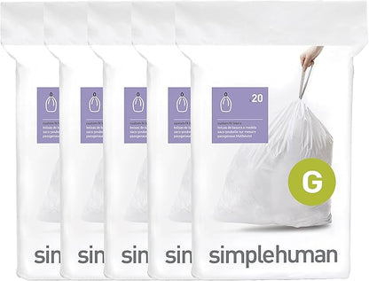 simplehuman Code G 100 Count, Dispenser Pack Custom Fit Liners, Drawstring