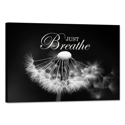 SKASNFAI Zen Wall Art Just Breathe Canvas Picture Positive Inspirational Dandelion Framed Artwork Poster Mental Health Office Pictures Wall Decor for Bathroom (12L x 16W)