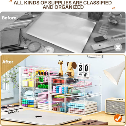 caktraie Makeup Organizer Storage With 16 Drawers, 4 Pcs Desktop Office Supplies, Desk Organizers, Clear Accessories, Dustproof Storage Drawer and for Make Up, Jewelry, Pen, Stationary