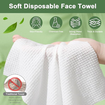 Face Towels Disposable, 12” x 10” Biobased Facial Towelettes, Large Soft &