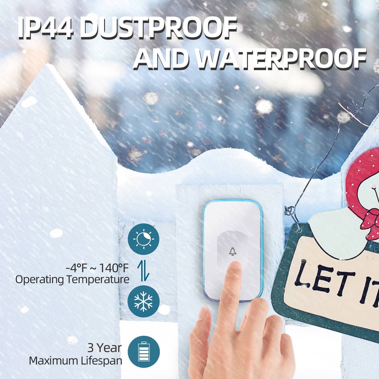 Wireless Doorbell 1200 feet Waterproof Door Bell with Flash LED Light 36 Melodies 4 Volume Levels (2 Receivers& 1 Touch Button, White JSIEEM)