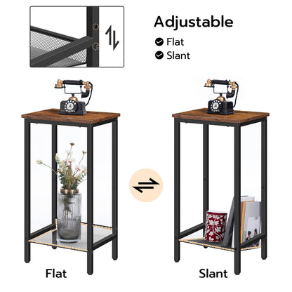 HOOBRO Tall Side Table, Industrial End Telephone Table with Adjustable Mesh Shelves, Small Tall Nightstand for Living Room, Bedroom, Entryway, Office, Rustic Brown and Black BF03DH01