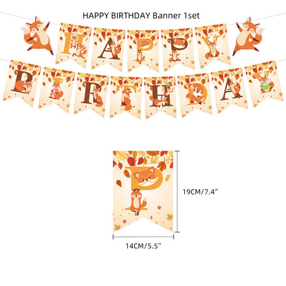 Fox Woodland Animal Birthday Party Supplies - Forest Animal Theme Decorations Kit With Cupcake Toppers, Balloons