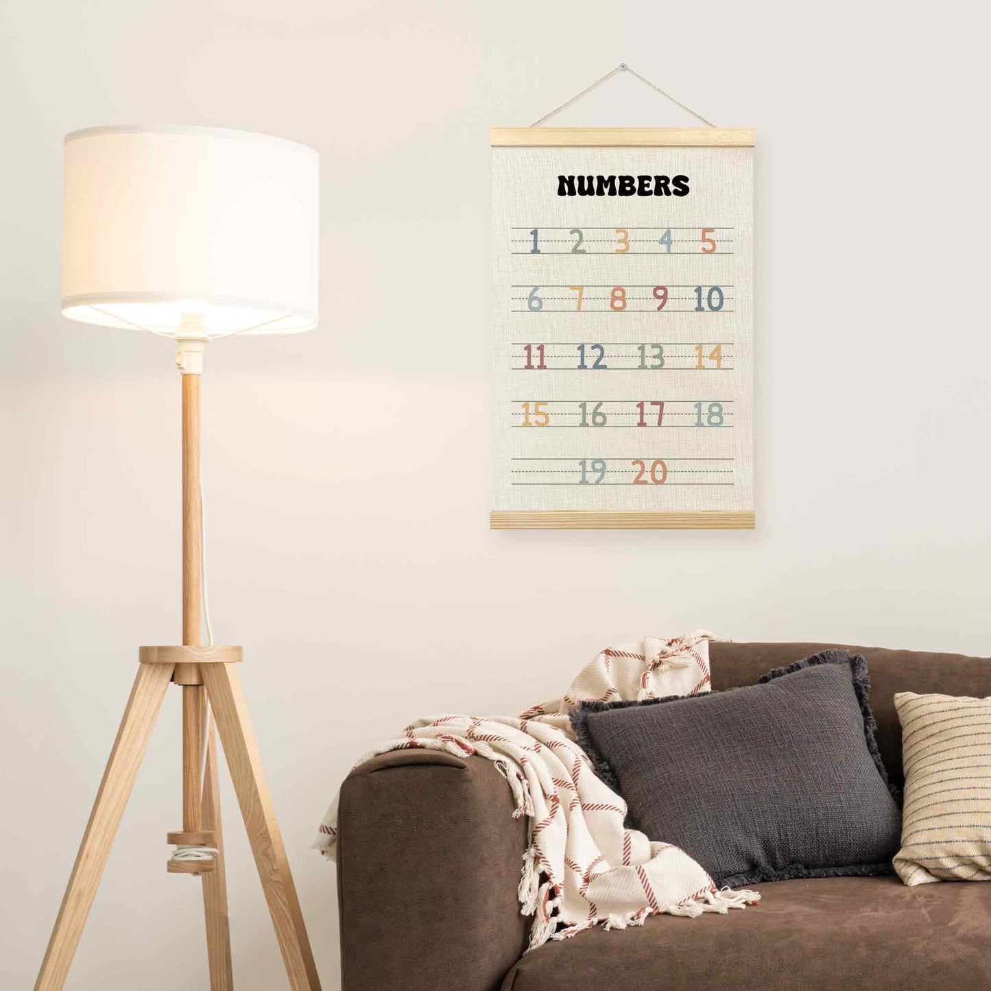 TLESKE Boho Classroom Numbers Chart 1-20 Poster Hanger Frame, Homeschool Hanging Wall Art Decor for Toddler Kids Room Nursery Playroom, Preschool Prek Learning Educational Poster Print Banner, 12x16