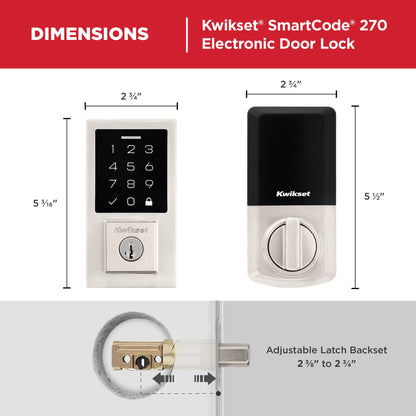 Kwikset SmartCode 270 Keyless Entry Electronic Touchpad Deadbolt Door Lock with Auto-Lock, Custom User Codes, Advanced Security in Satin Nickel Traditional