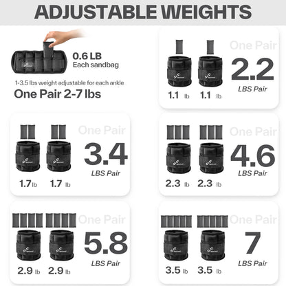 Sportneer Adjustable Ankle Weights for Women and Men 7 lbs/Pair Adjustable Leg Weights with Secure Straps, Strength Training Weighted for Yoga, Walking, Running, Aerobics, Gym, Physical Therapy
