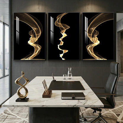 3 Piece Large Framed Abstract Wall Art for Living Room, Black and Gold Modern Artwork for Walls, Contemporary Luxury Bright Style Pictures Prints Paintings for Hallway Office Wall Decor 24x36 Inch