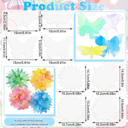 Tinlade 96 Pcs Color Diffusion Paper Spring 6'' Butterfly Flower Shapes Diffusing Tissue Papers Set Back to School 8 Shape Watercolor DIY Painting Craft for Classroom Art Project Supplies Party Favor