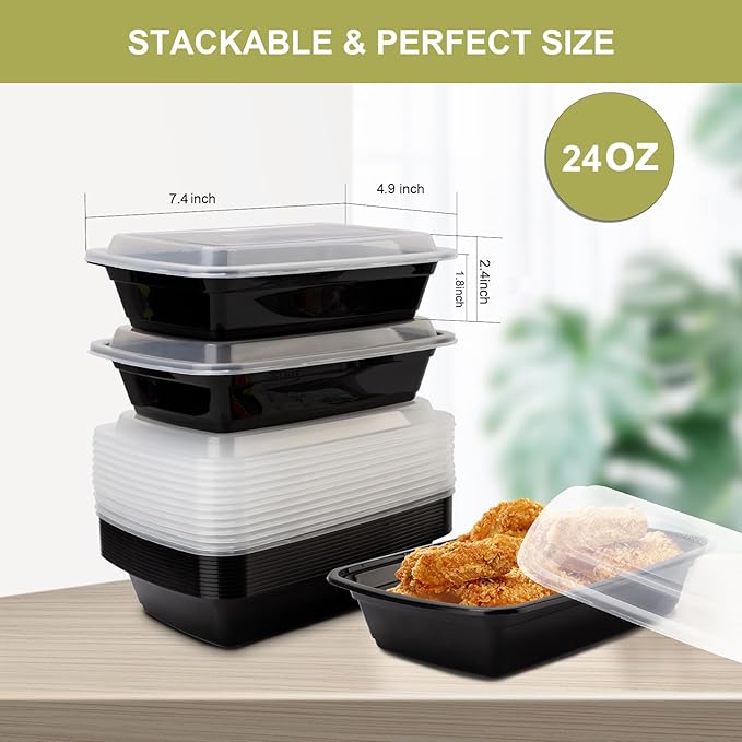 15 Pack Meal Prep Containers Reusable 24oz, Plastic Food Prep Containers