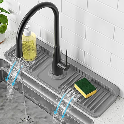 PoYang 17.7 inch Faucet Mat for Kitchen Sink Splash Guard, 7° Slope Silicone