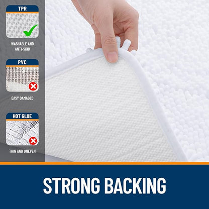 OLANLY Bathroom Runner Rugs 47x24, Extra Soft Absorbent Chenille Bath Rugs, Rubber Backing Quick Dry, Machine Washable Long Bath Mats for Bathroom Floor, Tub and Shower, Home Decor Accessories, White