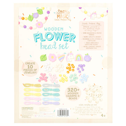 Story Magic Wooden Flower Bead Set, Over 300 Large Hole Wood Beads & Charms for Beading Bracelets, Bracelet Making Kit, Flower Bracelet Kit, Whimsical Bracelet Charms, Storage Tray Included, Ages 4+