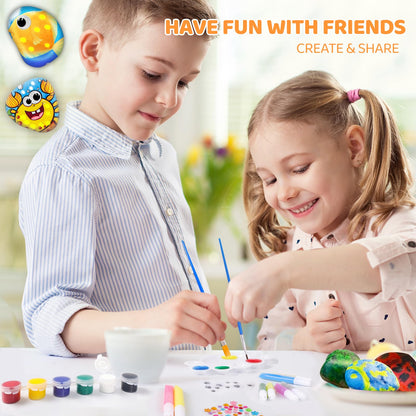 MindPal Kids Rock Painting Kit, 14 Pebbles for Painting - Glow in The Dark Rock Kit - Arts and Crafts for Kids Ages 6-12, Birthday Christmas Gift for Boys and Girls