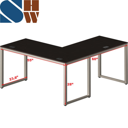SHW 55 x 60 Inches Commercial-Grade L-Shape Corner Office Computer Desk, Espresso