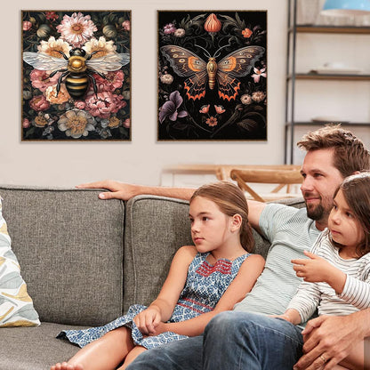 4 Pack Insect Paint by Numbers Kit for Adults Beginner with Frame,Dragonfly Moth Bee Butterfly Paint by Number with Wooden Easel DIY Landscape Adult Paint by Number Kits for Home Decor 9x12inch