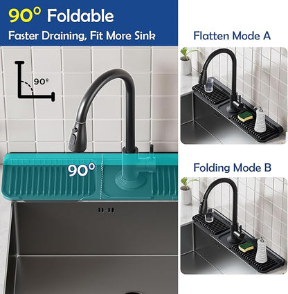 24"Longer Silicone Faucet Mat For Kitchen Sink Splash Guard -7° Slope Snap
