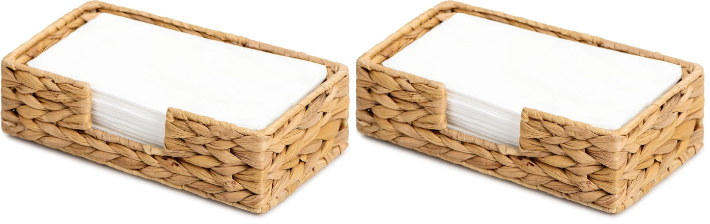StorageWorks Water Hyacinth Napkin Holder for Bathroom, Wicker Napkin Baskets for Bathroom, Guest Towel Holder, 9 ¾"L x 5"W x 2 ¾"H, 2 Pack