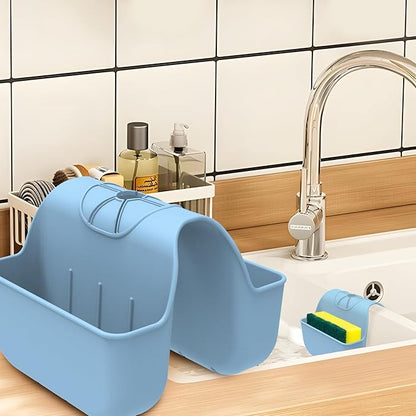 Sponge Holder for Kitchen Sink, Silicone Sink Saddle Caddy Organizer Rack