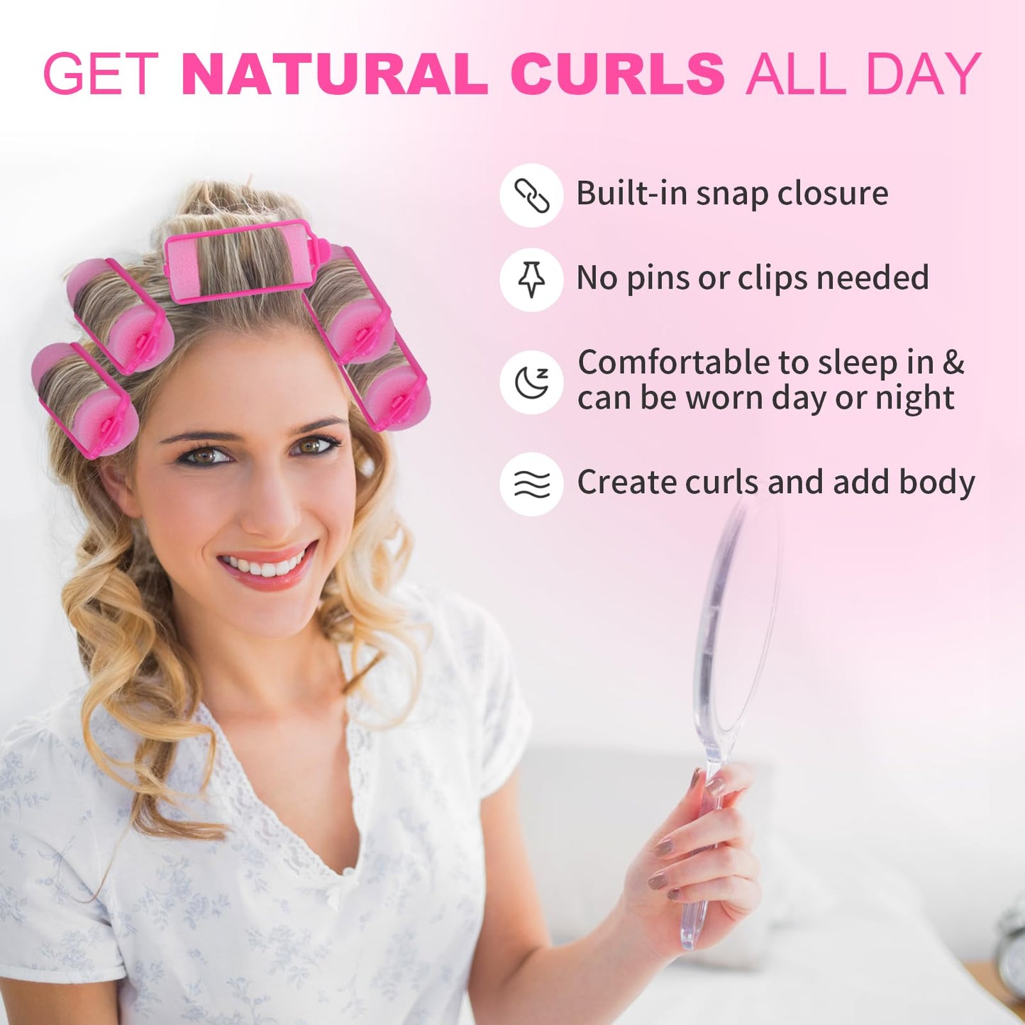 36 Pieces Foam Sponge Hair Rollers - Soft Sleeping Flexible Styling Curlers for Hair Styling (Pink)