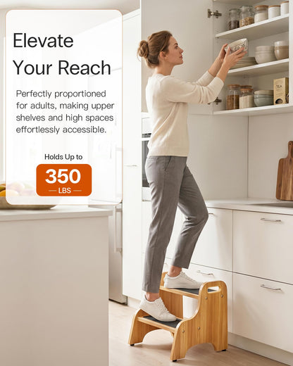 StrongTek Wooden 2 Step Stool, Non-Slip Surface with Handles, 350 lb Capacity, Compact Step Stools for Bathroom, Kitchen, Bedroom and Home Use (Natural)