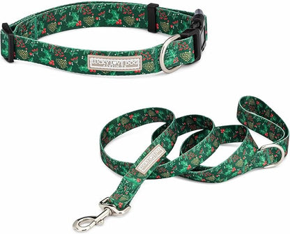 Lucky Love Dog - Easy Click Holly Dog Collar with Leash Set Combo, Durable & Comfortable for Male & Female Dogs, Pet Collar for Small Dogs, Secure Fit - Holly Combo, Small