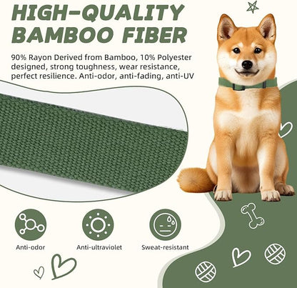 Olive Green Medium Dog Collar, Adjustable Rayon Derived from Bamboo & Polyester, Quick Release Buckle, for Small/Medium Dogs