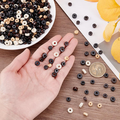 PH PandaHall 2400pcs Flat Round Wood Beads 3 Colors Wood Coin Beads Yellow/Brown/Black Wooden Loose Spacer Bead Unfinished Disc for Jewelry Necklace Bracelet Craft Making Home Macrame, 8mm/6mm
