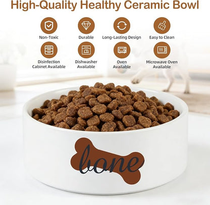 2 Pack Custom Ceramic Dog Bowl, Personalized Food & Water Dish with Photo Name, Cat and Dog Food Bowl with Wood Stand Non-Slip Matte Glaze Weighted